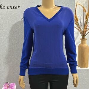 MONIKA CHIANG Blue Cashmere V-Neck Sweater Top Size XS